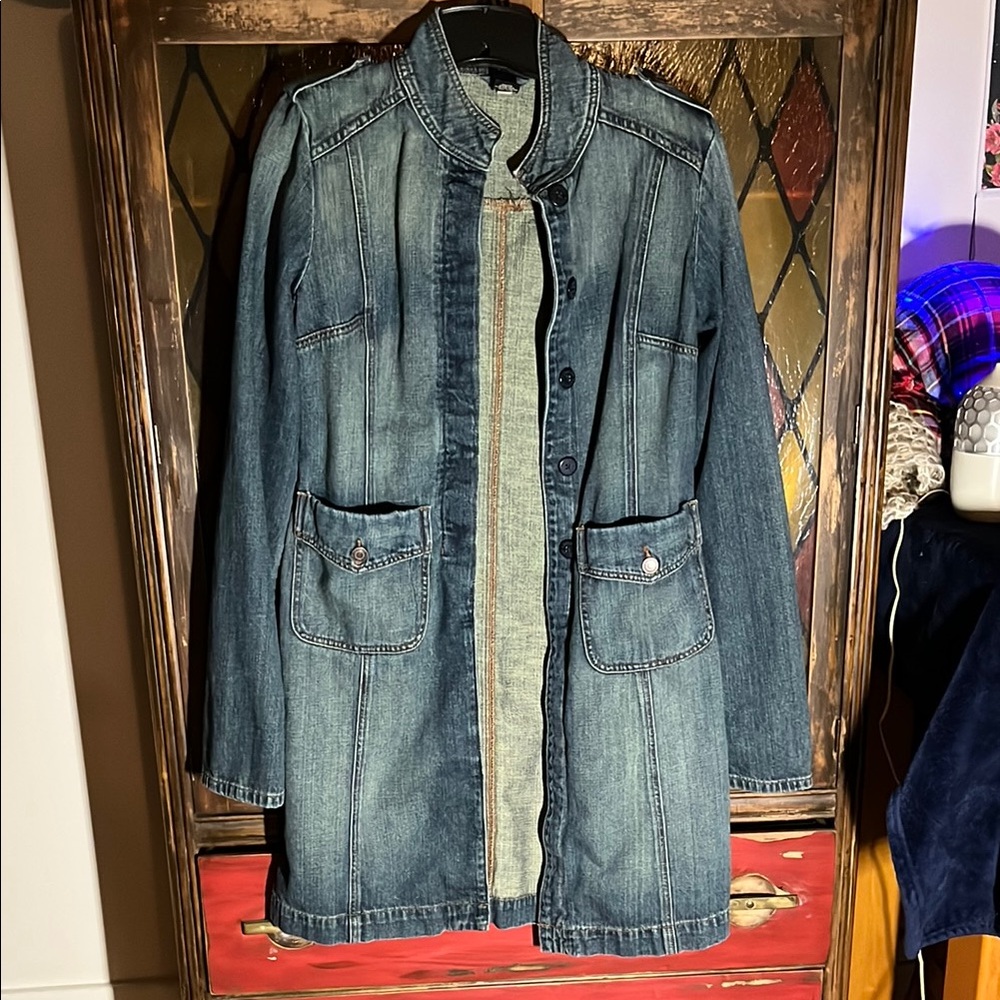 Express Vintage Y2K Denim Women's Duster Jacket with button front and pockets